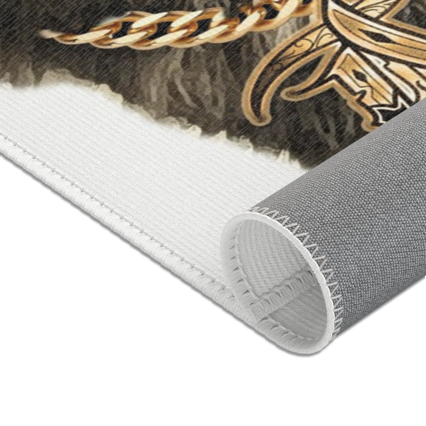 Stylish Cat Area Rug with Gold Chain Design - Perfect for Cat Lovers