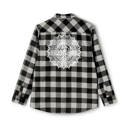 Adventure-Ready Unisex Flannel Shirt with Intricate Back Design